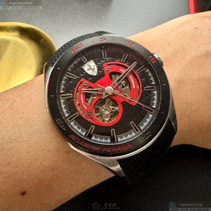 [星晴錶業]FERRARI手錶,46mm,FE00108黑色錶面黑錶殼深黑色矽膠錶帶款