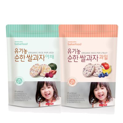 【韓國 BEBEFOOD】寶寶福德 糙米餅 副食品寶寶磨牙餅乾 2口味(蔬菜/水果)(25g)