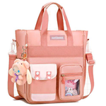 Student tote bag/school bag for elementary school (pocket style) (Cherry blossom pink + 6-piece set with little Mei doll), , large
