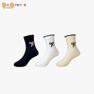 【D&G KIDS】花邊蝴蝶結童襪<黑,17-21cm>D601 短襪 襪子