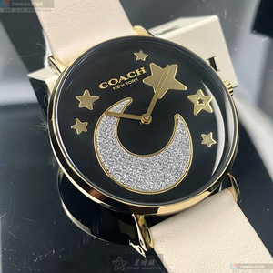 [星晴錶業]COACH手錶,36mm,CH00128黑色錶面金色錶殼白真皮皮革錶帶款