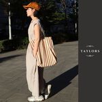 【TAYLORS】韓版 夏日條紋帆布托特包-焦糖 棉布軟包 大容量 帆布袋 手提 肩背包 沙灘袋, , large