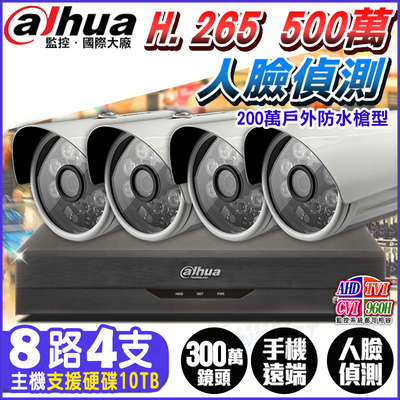 【帝網KingNet】大華 8路4支 1080P 紅外線夜視 H.265 監控套餐 5MP 500萬 主機
