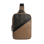 FENDI Diagonal 對角設計帆布及皮革胸口包/腰包/棕色, , large