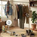 【Roomix】簡約單桿衣架 落地掛衣架 伸縮晾衣架 附輪移動衣架 曬衣桿 高度可調 租屋收納 衣帽架 臥室掛衣神器, , large