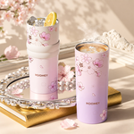 【虎米Hoomey】櫻花吸管杯 316不鏽鋼 咖啡杯 保溫杯 隨身杯 550ML(附櫻花吊飾+手提繩+杯套), , large
