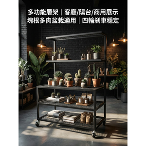 【 SHAONIANNA.TW 】消光黑金屬塊根植物架｜可移動推車式 移動式金屬塊根植物架｜附輪設計 黑鋼滾輪塊根植物架｜多層可推設計