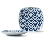 [豐名日本餐具] 5.0"輕量四圓角盤 青海波 有田燒 / C05PL4-124-BB, , large
