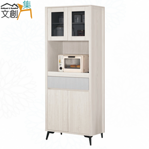 【文創集】克萊雙色2.3尺四門拉盤高電器櫃/餐櫃(客約商品)