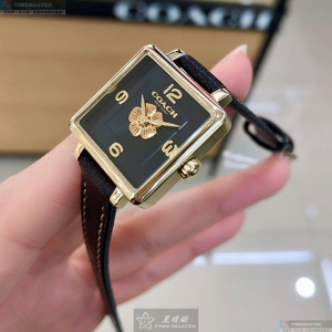 [星晴錶業]COACH手錶,22mm,CH00220黑色錶面金色錶殼深黑色真皮皮革錶帶款
