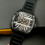 [星晴錶業]GEYA手錶,48mm, 52mm,G78130GWKK雙面機械鏤空錶面黑錶殼深黑色矽膠錶帶款, , large