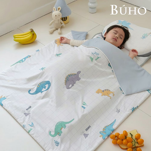 【BUHO布歐】《彩色巨獸》零度冰眠紗涼感兒童睡墊三件組(鋪棉睡墊+涼被+記憶枕)