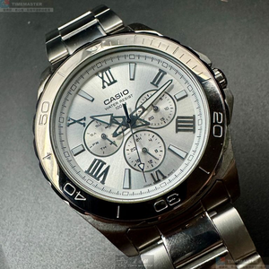 [星晴錶業]CASIO手錶,44mm,CA56831銀色錶面銀錶殼銀色精鋼錶帶款