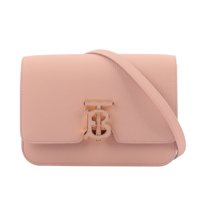 BURBERRY TB Logo 顆粒小牛皮斜背包/小款/玫瑰粉