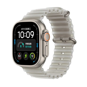 Apple Watch Ultra 4 GPS ＋ LTE 49mm 原色鈦金屬錶殼搭配半透明灰色海洋錶帶 _ 台灣公司貨 ＋ 專用 (錶貼 & 錶套)