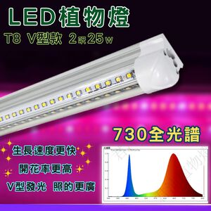 【君沛】V型雙排 730全光譜 2呎T8一體式燈管 25W 誘導上色 抑制徒長 多肉 龍舌蘭 植物櫃補光