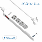 鉅玉經典｜USB智慧充電一開四插延長線4尺(120公分) JY-3141U-4, , large
