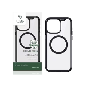 【山水之寶】iMos iPhone16Pro/16ProMax手機殼TREND BOOST【黑色】磁吸軍規防震保護殼 附手機墊片＋充電孔保護膜
