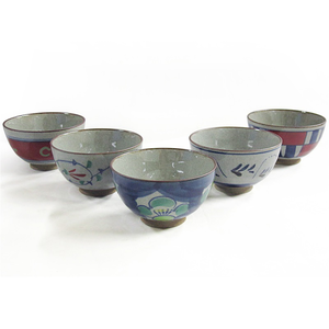 [豐名日本餐具] 4.0"井 錦茶漬揃 (5色入) 有田燒 / C04DB0-219