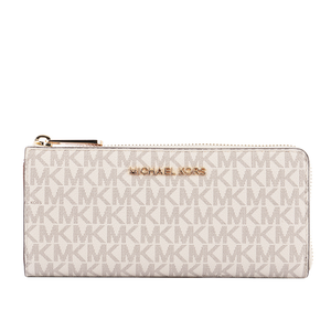 Michael Kors 金字 LOGO PVC L型拉鍊長夾(香草色)