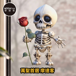 【摩達客】萬聖節窗貼｜2612款超Q立體紅玫瑰骷髏靜電貼玻璃貼 單片入｜店面櫥窗派對佈置裝飾品冰箱貼, , large