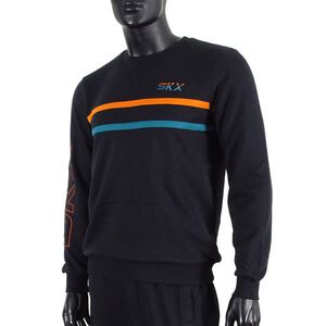 Skechers Logo Crew 男 長袖 上衣 刷毛 保暖 撞色 黑 [L420M060-002K]