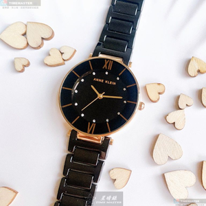 [星晴錶業]AnneKlein手錶,32mm,AN00344黑色錶面玫瑰金錶殼深黑色陶瓷錶帶款