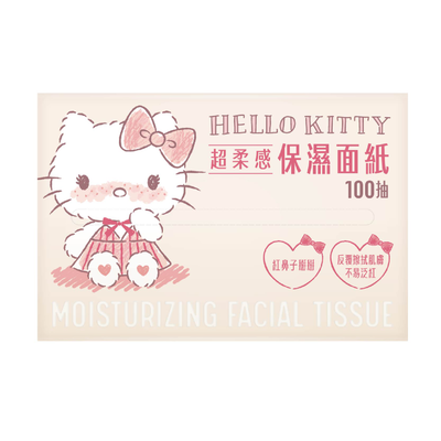 [寶富華](箱購)Hello Kitty保濕面紙100抽×36包 (紅鼻子掰掰~適合感冒/過敏時使用)