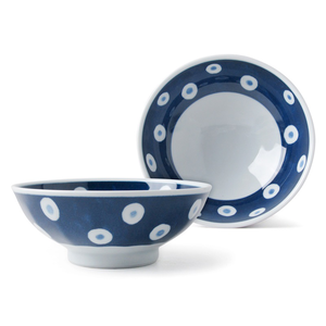 [豐名日本餐具] 5.0"輕量井 藍底白圈 有田燒 / C05DB0-543-DB