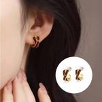 【A&R】法式輕奢S925純銀18K金雙圈紅釉耳環, , large