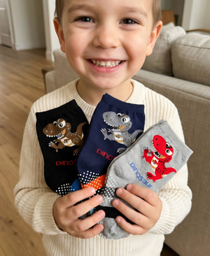 [Kaimei Cotton] 10 pairs of random excellent MIT Taiwan made pure cotton non-slip children's socks-Tyrannosaurus Rex attack children 14-17cm 4-7 years old