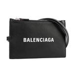 BALENCIAGA 經典Logo牛皮卡片夾(附可拆式掛繩)(黑色), , large