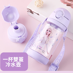 【hababy環安家居】艾莎卡通學童水壺✨吸管直飲兩用防漏帶揹帶 TRITAN 隨身壺（520ml）, , large