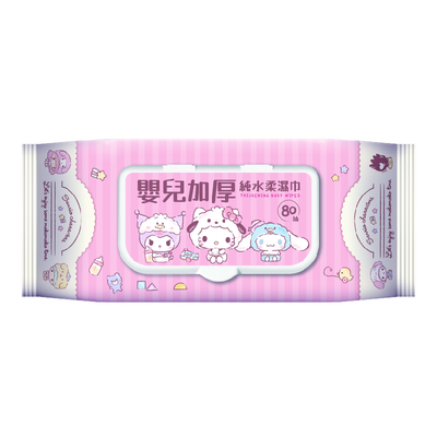 [寶富華]Sanrio Baby嬰兒加厚純水柔濕巾80抽(珍珠點布、髒污稀便輕鬆帶起)