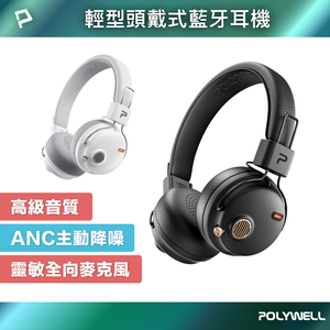 【POLYWELL】輕型頭戴式藍牙耳機 ANC主動降噪 麥克風耳麥 Type-C充電 S023P01