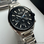 [星晴錶業]BOSS手錶,46mm,HB1513857黑色錶面銀錶殼銀色精鋼錶帶款, , large