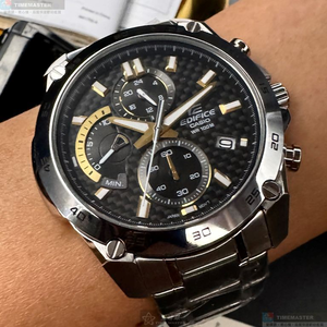 [星晴錶業]CASIO手錶,44mm,CA56830黑色錶面銀錶殼銀色精鋼錶帶款