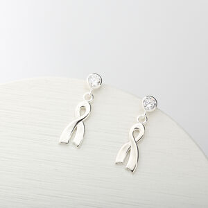 【Angel & Me】想念 絲帶 A【Angel & Me】Miss you Ribbon s925 sterling silver earrings birthday gift符號 單鑽 一對 s925 純銀 耳環 耳夾 生日 情人節禮物