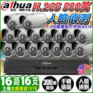 【帝網KingNet】大華 16路16支 1080P 紅外線夜視 H.265 監控套餐 5MP 500萬 主機