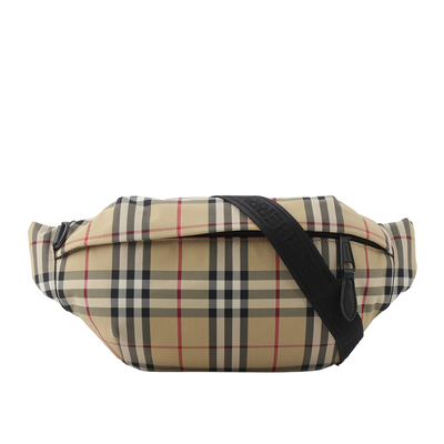 BURBERRY 格紋尼龍帆布腰包/經典米色