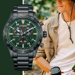 CITIZEN 星辰 光動能計時手錶-綠 AT2527-80X, , large