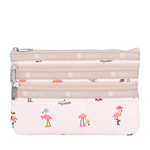 Lesportsac 3-Zip Cosmetic 三層拉鍊化妝包 收納包 盥洗包 女包 男包(紅鶴海島派對), , large