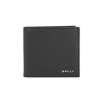 BALLY 銀字Logo 粒紋小牛皮對開8卡短夾(黑色), , large