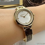 [星晴錶業]COACH手錶,26mm,CH00281銀白錶面金色錶殼C字金咖啡色精鋼錶帶款, , large