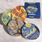 【Lesser&Pavey】梵谷 杯墊組4入/杯墊/陶瓷杯墊/珪藻土/吸水杯墊/星夜/止滑/隔熱/向日葵/名畫, , large