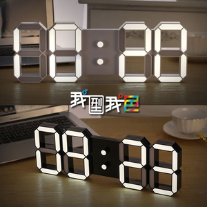 【我型我色&reg;生活百貨】數字LED立體3D時尚掛鐘 靜音電子夜光鬧鐘 科技感數字顯示 復古工業風（新款斜體）