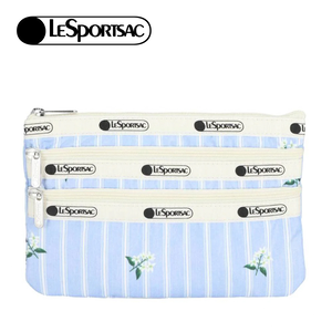 Lesportsac 3-Zip Cosmetic 三層拉鍊化妝包 收納包 盥洗包 女包 男包(茉莉花條紋)