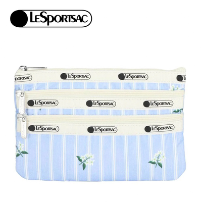 Lesportsac 3-Zip Cosmetic 三層拉鍊化妝包 收納包 盥洗包 女包 男包(茉莉花條紋)