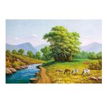 【御畫房】溪邊牧牛 國家一級畫師手繪油畫60&times;90cm(VF-07), , large