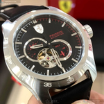 [星晴錶業]FERRARI手錶,44mm,FE00107黑色, 透視錶面銀錶殼深黑色真皮皮革錶帶款, , large